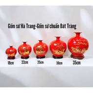 High-quality lead-free Bat Trang ceramic fortune attracting vase in red with gold paint and many pat