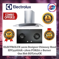 ELECTROLUX 90cm (Send By Lorry)Chimney Hood EFC936GAR + ELECTROLUX 78cm FORZA 2-Burner Gas Hob EGT76