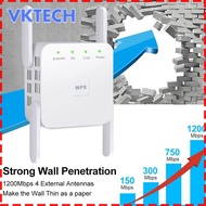 [Vktech] 1200M 2.4+5GHz Wireless Repeater 4 Antennas WiFi Signal Enhancer Amplifier Extender UK Plug