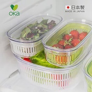 【日本OKA】Vegi mage日製透明雙層瀝水保鮮盒-小-2色可選- 透白