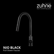 Zuhne Nio Pull Down Black Kitchen Sink Faucet Mixer, Solid Stainless Steel (Basin Tap with Pull Out Sprayer)