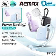 【3C Certified】Remax FP-60 10000mAh Powerbank 22.5W Fast Charging Power Bank Built-In Cable Mini Rema