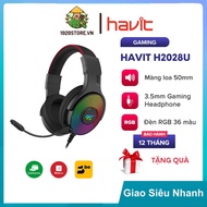 [Express Delivery] Headphone HAVIT H2028U Gaming Headset, 50mm Driver, 3D Surround Sound, 36-Color RGB LED - Genuine BH 12T