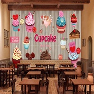 Custom wallpaper mural Cupcake Bakery Mural Wallpaper Cake Dessert Shop Restaurant Industrial Decor 