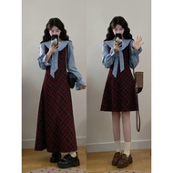 60258l _ Large Size Autumn Winter High Waist Slimmer Look Fake Two-Piece Dress French Retro Style Pl