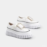 R RV Rhinestone Square Buckle Canvas Shoes Thick-Soled Platform Denim Casual Shoes Sports White Shoe