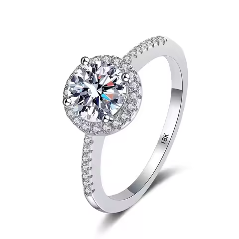 Solid White Gold 18K Ring 0.5CT-3CT Round Moissanite Engagement Ring for Women Certified White Gold 