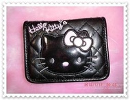 ♥小花花日本精品♥Hello Kitty黑色貴氣香奈爾格菱風亮皮KT刺繡頭票卡夾信用卡夾識別證夾