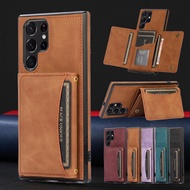 Triple Folded Matte Leather Wallet Case for Samsung S22 Ultra S21 Plus S20 S10 A12 A51 A32 A52S Card Slots Kickstand Flip Cover