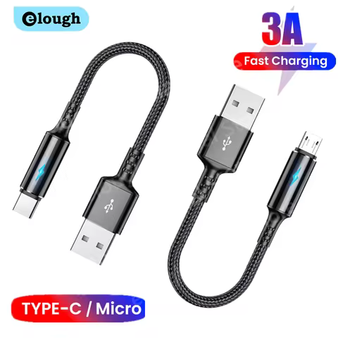 Elough 0.25M Short Cable Micro USB Type C Cable Portable Fast Charging Data Cord For Power Bank Huaw