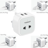 TESSAN 3 in 1 UK Plug Travel Adaptor US EU HK MY SG Plug with 2 USB Ports, 2 Pin to 3 Pin UK Charger Wall Socket Power Adapter Extension Plug USB Charger Travel Adapter Multi Plug  for Phones