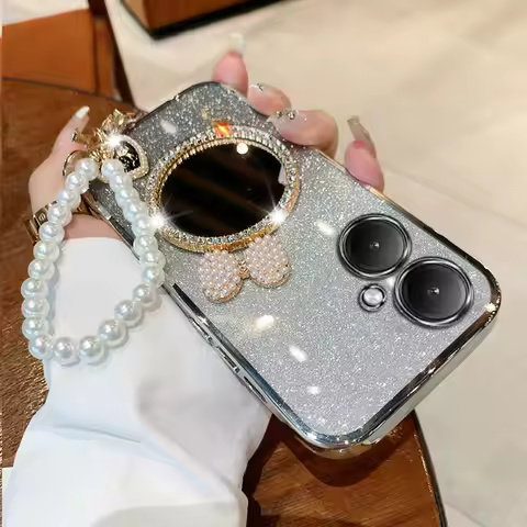 13C 14C Cute Bling Mirror Case For Xiaomi Redmi 13C 14C 13 12 C 10C 9C 14T Poco C65 Pearl Cover Chai