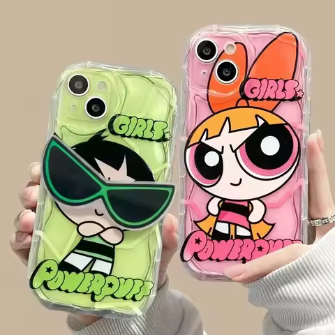 Glasses Bracket The P-Powerpuff Girls Wave Silicone Edge Case for iPhone 16 E 15 14 13 12 Mini 11 Pr