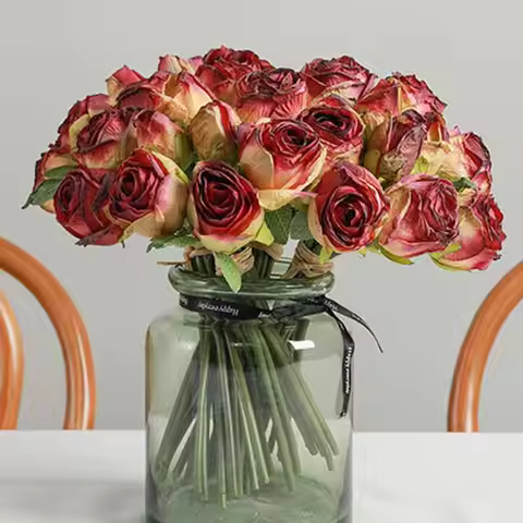 Elegant Artificial Roses Bouquet Real Touch Handmade Silk Rose Flowers Plastic Fake Plants Valentine