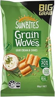 Sunbites Grain Waves Sour Cream Chips 80g - Healthy Chips Snack Pack - Delicious Flavored Wholegrain