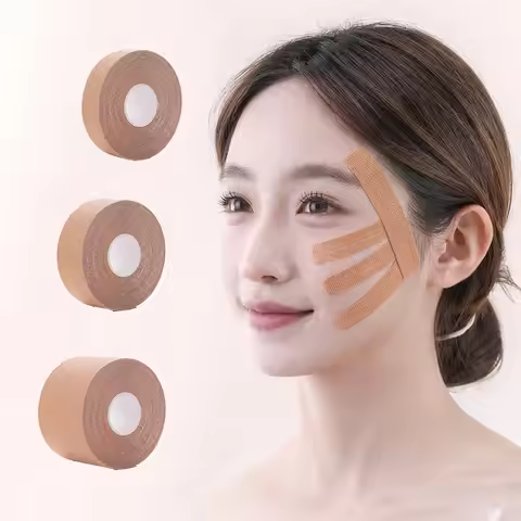 Facial Kinesiology Tape for Face Lift Myofascial Lifting Strips, 95% Cotton Elastic V-Line Jawline &