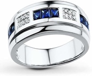 rkjewellry_store || Men Band Ring 2.50 CT Princess Cut Blue Sapphire & Diamond Eternity Men's Engage