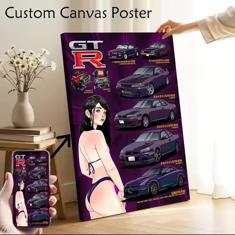 Japanese Car Skyline GTR Evolution Printed Canvas Poster Custom Pictures Wall Art Canvas Painting fo