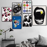 Retro Funky Cool Pop Art Poster 8 Ball Cherry Lips Trendy Canvas Painting Aesthetic Wall Art for Bar
