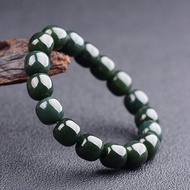 極品天然和田玉塔青料12MM老型珠手串 顆顆精選 玉質細膩有光澤