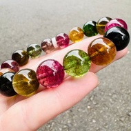 天然彩色大珠碧璽12.8-13.3mm57.09g經典配色稀有旺夫石電氣石