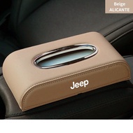 Jeep Premium Leather Car Tissue Box Auto Tissue Storage Case For Renegade Compass 2022 Willys Wrangl