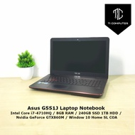 Asus G551J Intel Core i7-4710HQ 8GB RAM 240GB SSD 1TB HDD Nvidia GeForce GTX860m Laptop Refurbished 