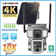 LS VISION กล้องวงจรปิดพลังงานแสงอาทิตย์4K 8MP สามเลนส์ Wi-Fi/4G10X โหมดเครือข่ายสองโหมดซูมออปติคอลซู