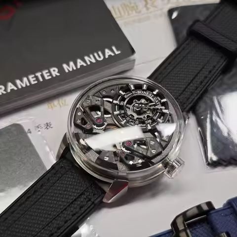 BONEST GATTI BG4002 Men Automatic Mechanical Watch Mineral Glass 316 Stainless Steel Skeleton Wristw