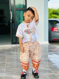 ชุดเด็กคอจีนอโยธยาผ้ามันเสื้อโจงกระเบนแถมสายรัดเอว
