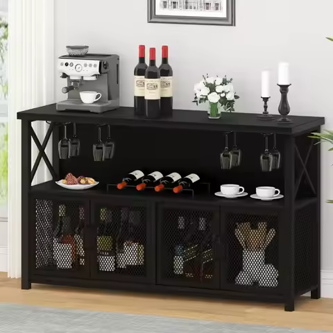 Coffee Bar Cabinet, Modern Liquor Cabinet for Liquor and Glasses, Kitchen Sideboard Buffet Cabinet w