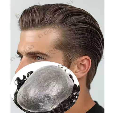 Undetectable 30mm Wavy European 100% Human Hair Man's Wigs Super Durable Full Vlooped 0.06mm Skin Ba