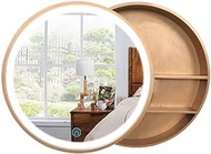 Sliding Bathroom Mirror Cabinet Solid Wood Mirror Cabinet with Light Smart Anti-Fog Storage Toilet Vanity Cabinet Wall-Mounted Round Mirror (Gold 70cm)