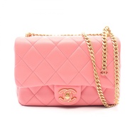 【二手】香奈兒 AS3114 粉紅羊皮絎縫單肩包，鏈條單肩包，女士，二手