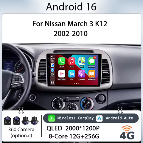 For Nissan March 3 K12 2002-2010 Car Radio Multimedia Player 9" Android 16 IPS Touch Screen Wireless
