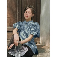 Đồ lam đi chùa nữ chất vải lụa gấm cao cấp cúc chéo tay bồng cộc Thiên Di quần áo đi chùa cho phật t