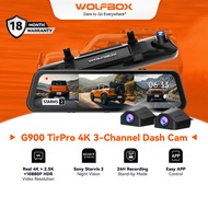 WOLFBOX G900 Tripro Bumper Version 3-Channel 4K Mirror Dash Cam, STARVIS 2 IMX678, 4K+2.5K+1080P, Ni