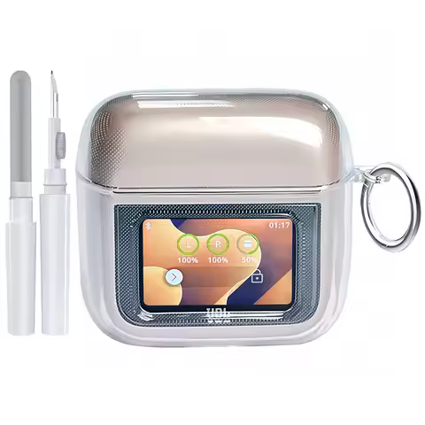 Designed for JBL Tour Pro 3 Case Shockproof Soft Transparent TPU Cover with Carabiner Cleaning Kit