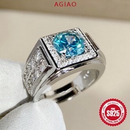 AGIAOFashion Luxurious PT950 Platinum Blue-Green Moissanite Men's Full Diamond Ring