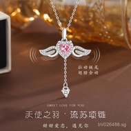 Necklace with a high-end feel, pure silver cupid heart-shaped pendant with tassels and wings for wom