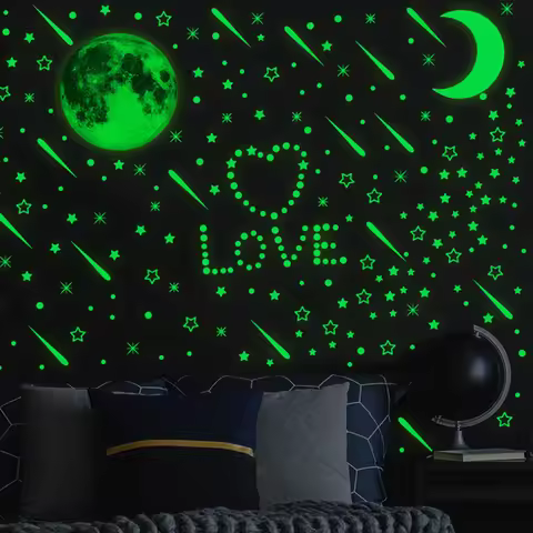 Moon and Stars Wall Sticker Glow In The Dark Wall Sticker Glow Fluorescent Wall Sticker Bedroom Ceil