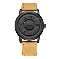 FOXBOX แฟชั่นนาฬิกาหนังผู้ชาย Creative Rolling Pointer Design นาฬิกาผู้ชาย Casual ธุรกิจทหารผู้ชายนา