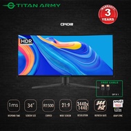 TITAN ARMY 34” Curved 2K WQHD 144Hz 1ms HDR400 99%sRGB Adaptive Sync Ultrawide 21:9 Gaming Monitor (