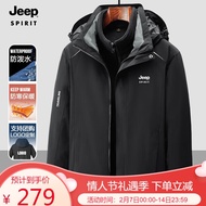 吉普 JEEP 夹克男棉服外套男女情侣款两件套防水透气保暖带帽外套防寒服 D855 颜色冲锋衣黑 XL