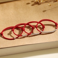 999 Sterling Silver Bracelet Women's Men's Transfer Beads Braided Anklet Foot Chain Shore Red Rope C