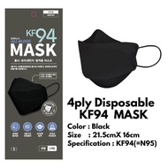 Korea KF94 Adult Face Mask 4 Ply 3D Individual Pack - Black/White 100% Made In Korea