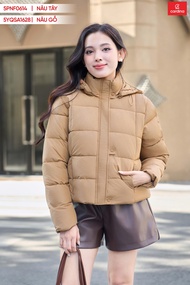 Áo khoác phao nữ CARDINA chất liệu gió chần bông dáng ngắn có mũ siêu nhẹ giữ ấm tốt 5PNF06