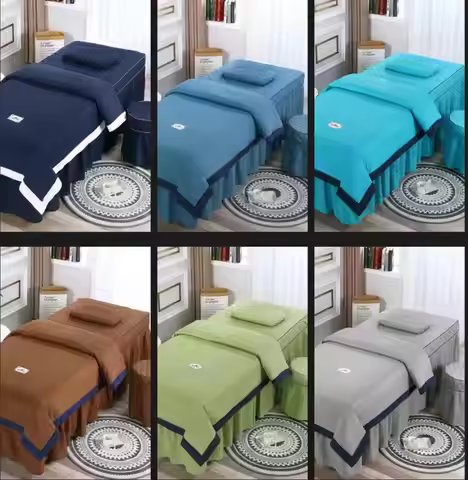4 Pcs Beauty Bed Cover Set Solid Color Simple European Style for Beauty Salons Bedding Sets Bedskirt