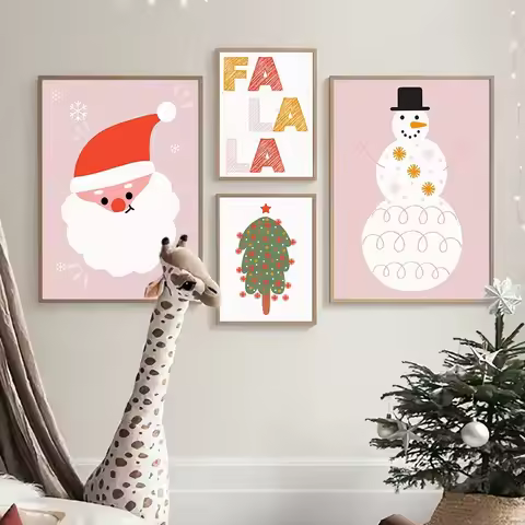 Wall Art Posters Prints Nordic Canvas Painting Christmas Santa Christmas Tree Falala Quotes Cartoon 