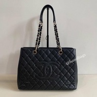 CHANEL 絕版 荔枝 GST 19開 肩背 豆腐包 托特包 牛皮 銀鏈 黑色 A50995